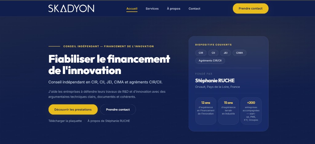 Page d'accueil du site SKADYON